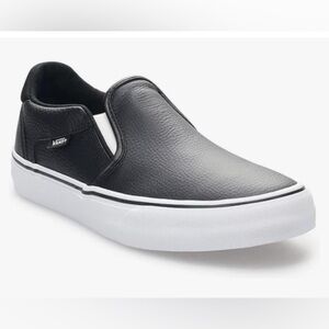 Vans Black Leather Slip-On Shoes with Ultra Cush Soles 🖤